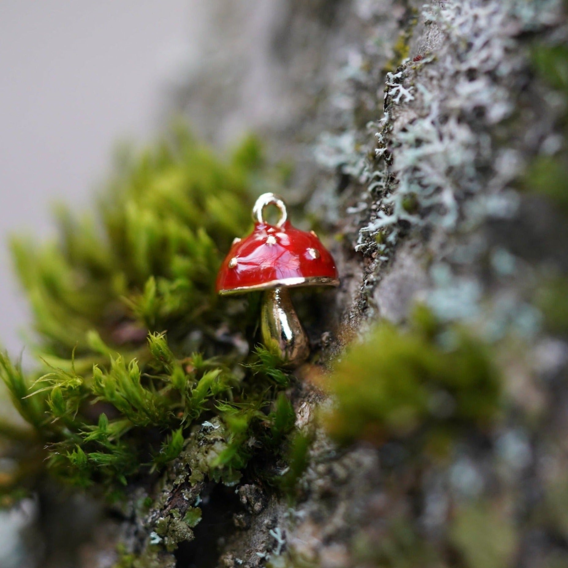 Cute Mushroom Pendant, Red Mushroom Charm, Made in Japan - onesika