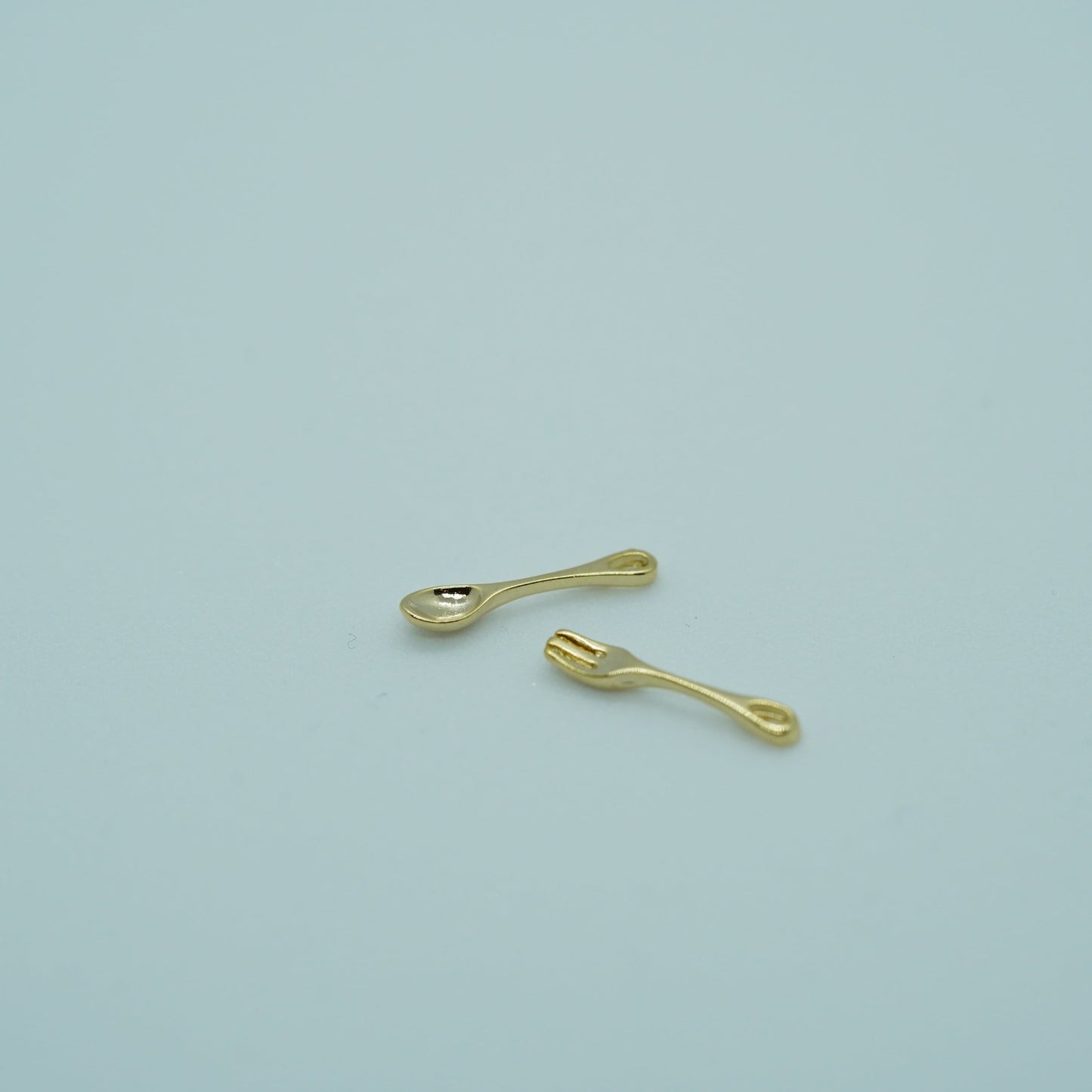 Gold Plated Fork and spoon Charms pendants, Perfect for Miniature Food Bracelet, Kitchen Necklace, Cooking Earring