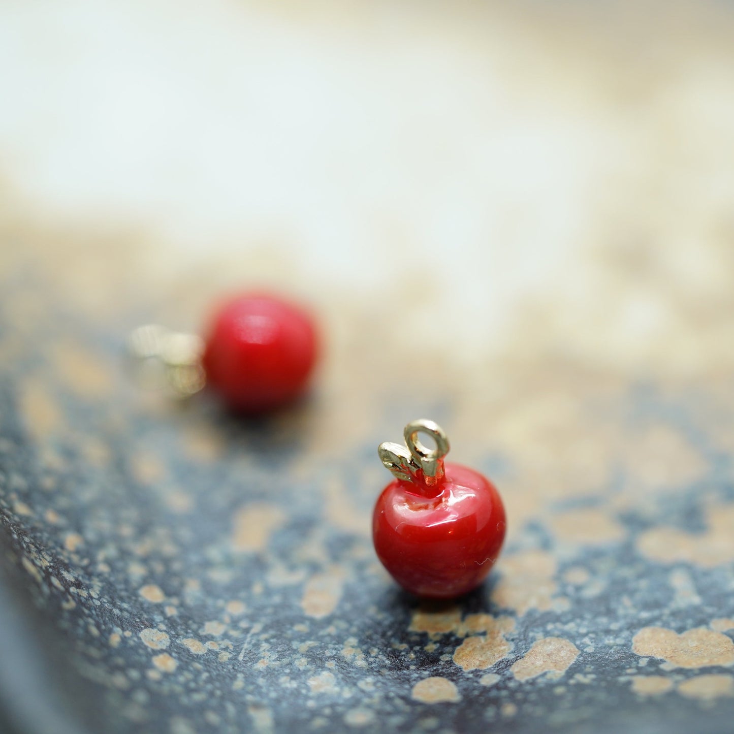 Apple Charm, Tiny / Phone / Keychain Charm, Gold Plated, Red Enamel, Miniature Fruit Pendant, DIY Jewelry Making