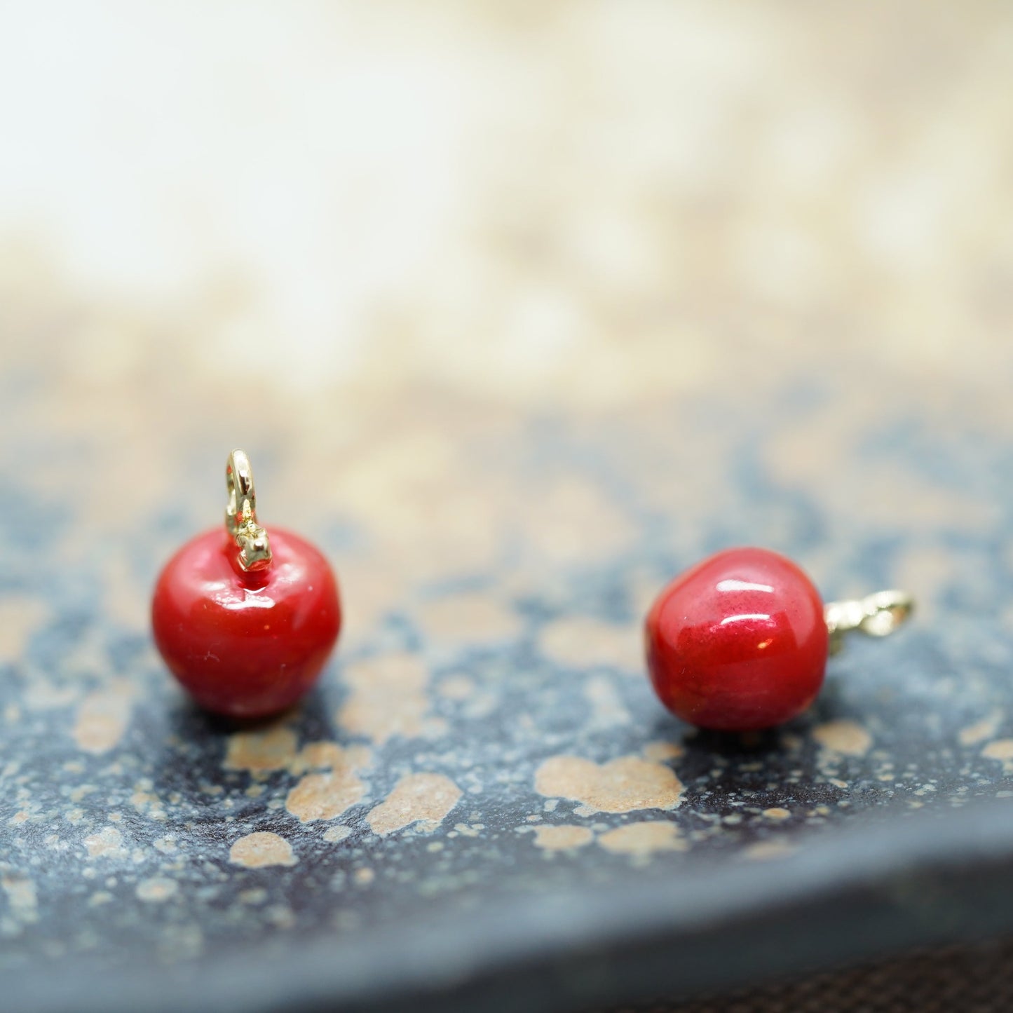 Apple Charm, Tiny / Phone / Keychain Charm, Gold Plated, Red Enamel, Miniature Fruit Pendant, DIY Jewelry Making