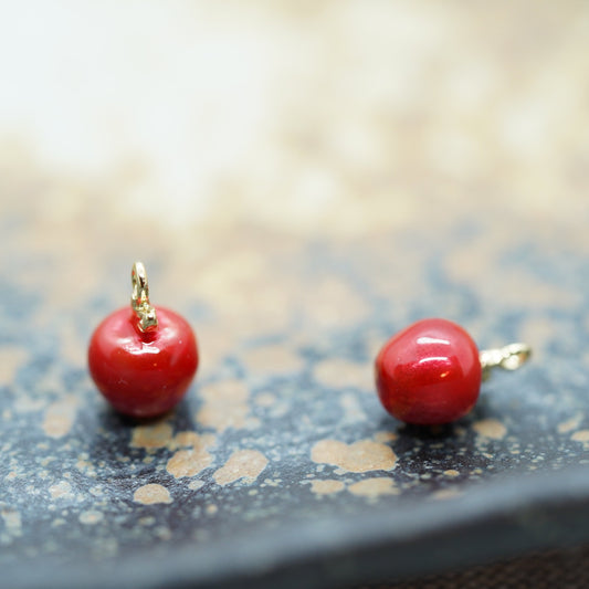 Apple Charm, Tiny / Phone / Keychain Charm, Gold Plated, Red Enamel, Miniature Fruit Pendant, DIY Jewelry Making