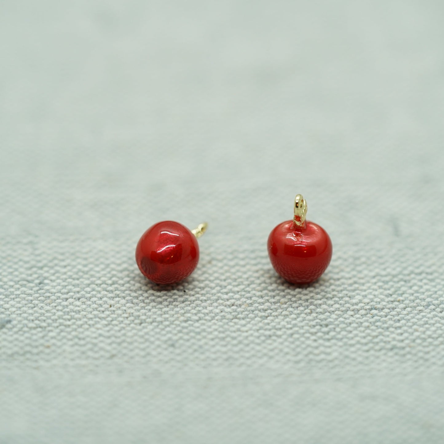 Apple Charm, Tiny / Phone / Keychain Charm, Gold Plated, Red Enamel, Miniature Fruit Pendant, DIY Jewelry Making