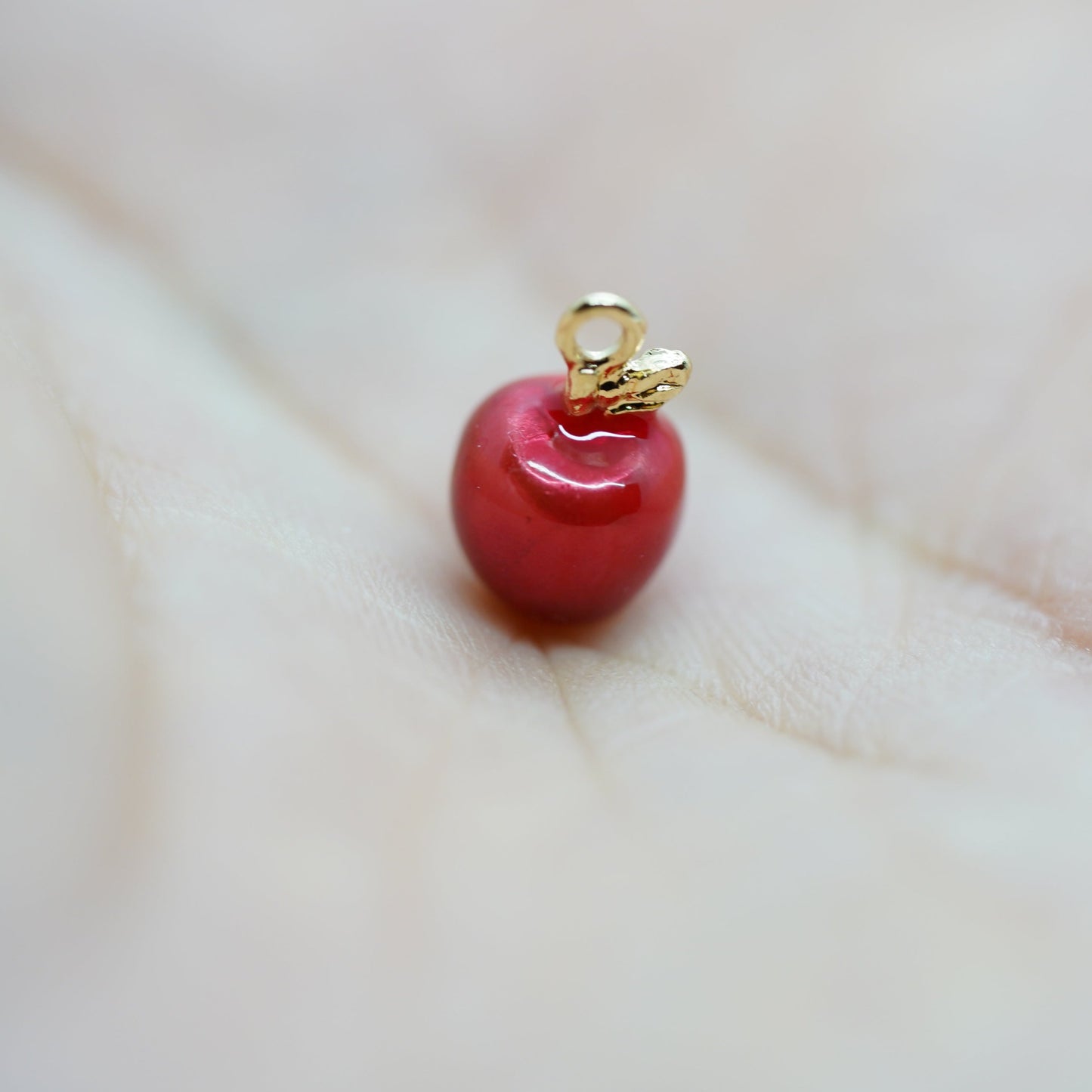 Apple Charm, Tiny / Phone / Keychain Charm, Gold Plated, Red Enamel, Miniature Fruit Pendant, DIY Jewelry Making